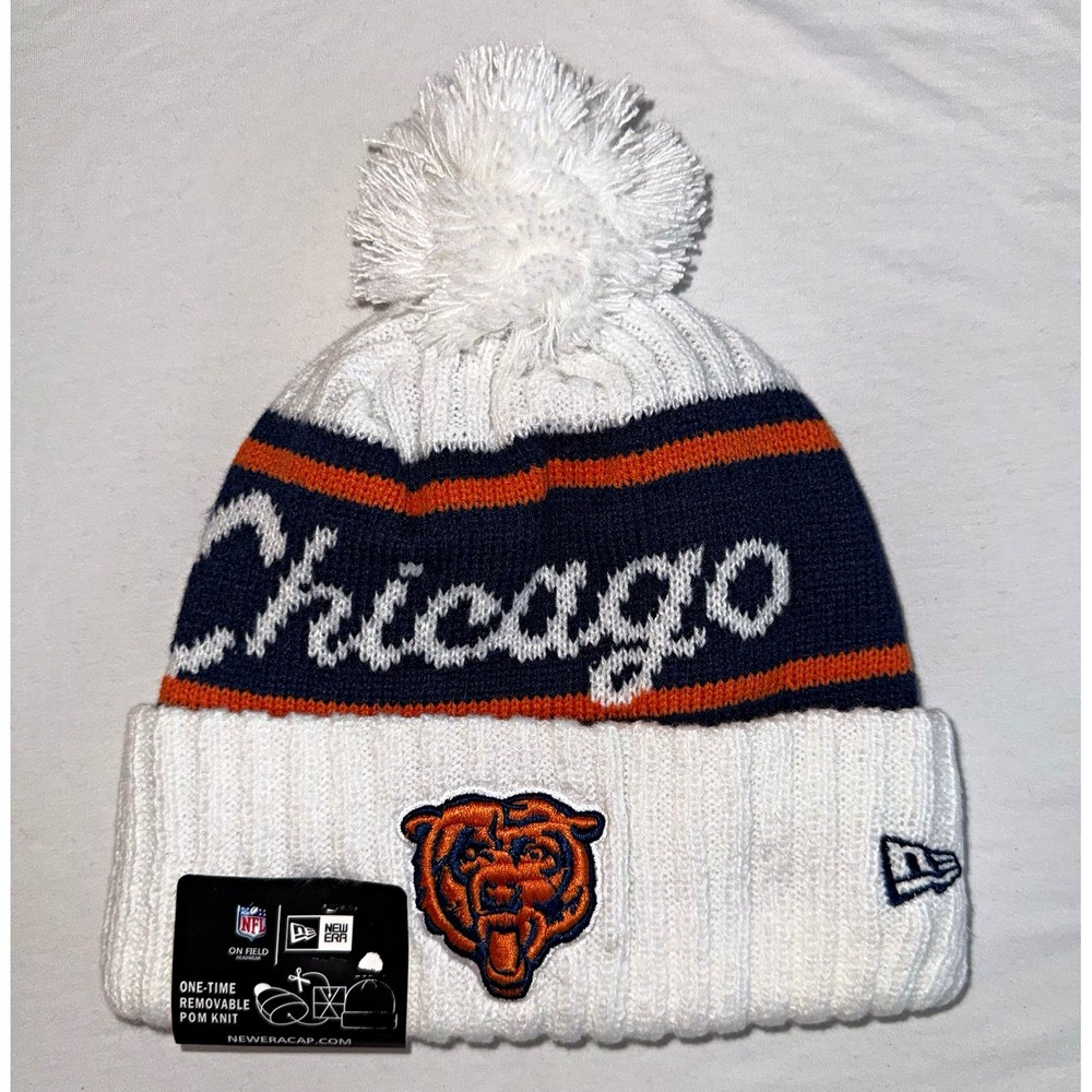 New Era Chicago Bears NFL Knit Pom Beanie Hat One Size White Navy 11768175